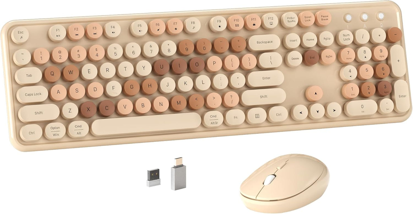 Retro Wireless Keyboard & Mouse Set - Ergonomic Typewriter Style