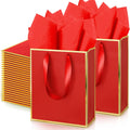 Metallic Gift Bags 50 Pack with Tissue Paper - Red Gold Luxury