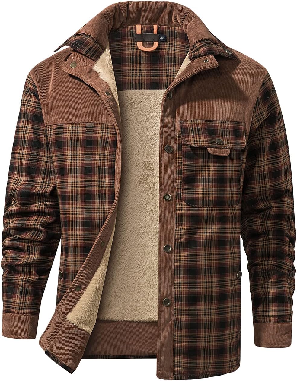 Haellun Men's Long Sleeve Sherpa Lined Shirt Jacket for Winter