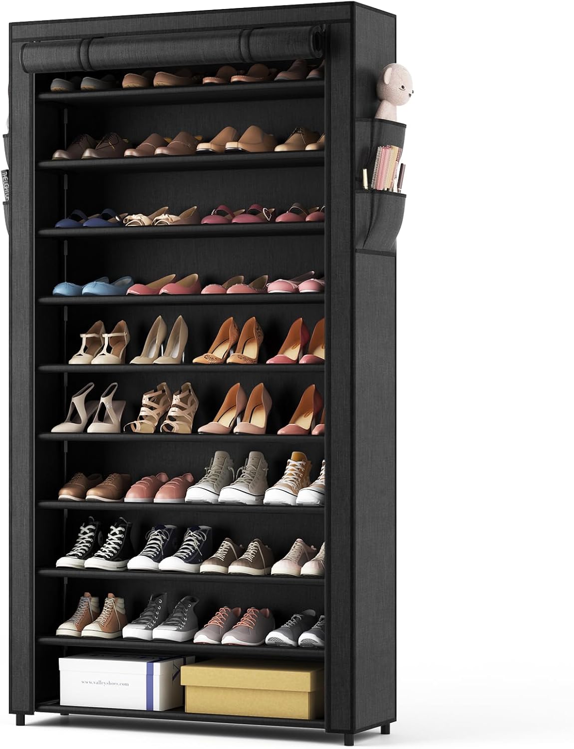ROJASOP 10 Tier Shoe Rack with Covers for 50-55 Pairs Storage