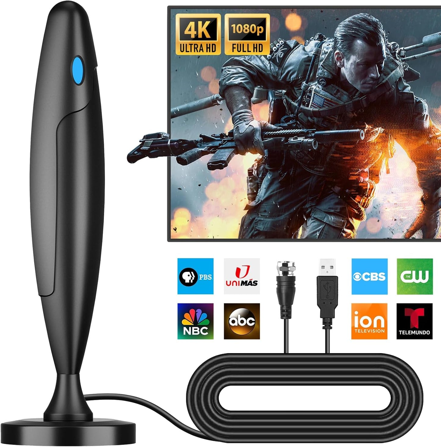 Indoor TV Antenna for Smart TVs with Long Range Reception