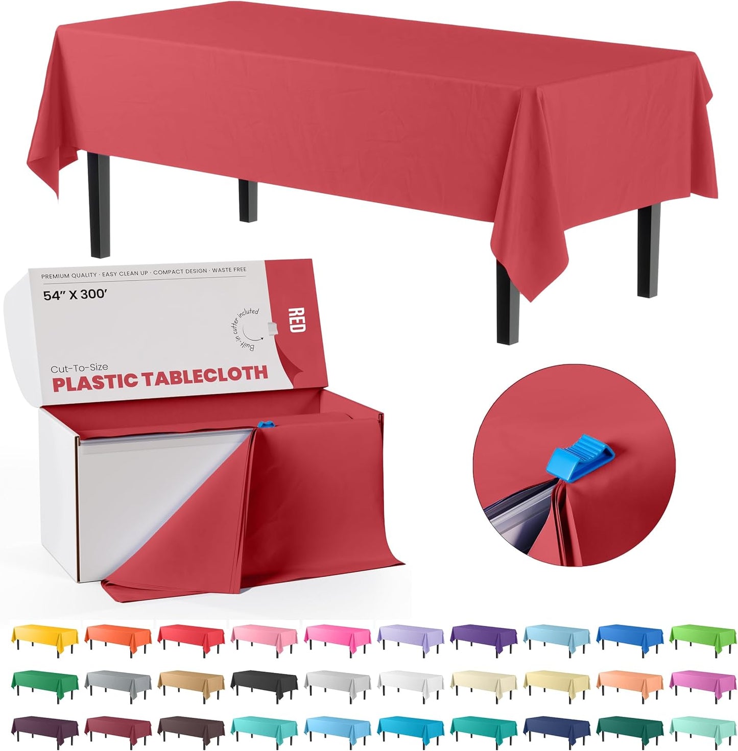 Exquisite Red Plastic Tablecloth Roll by Party Solids