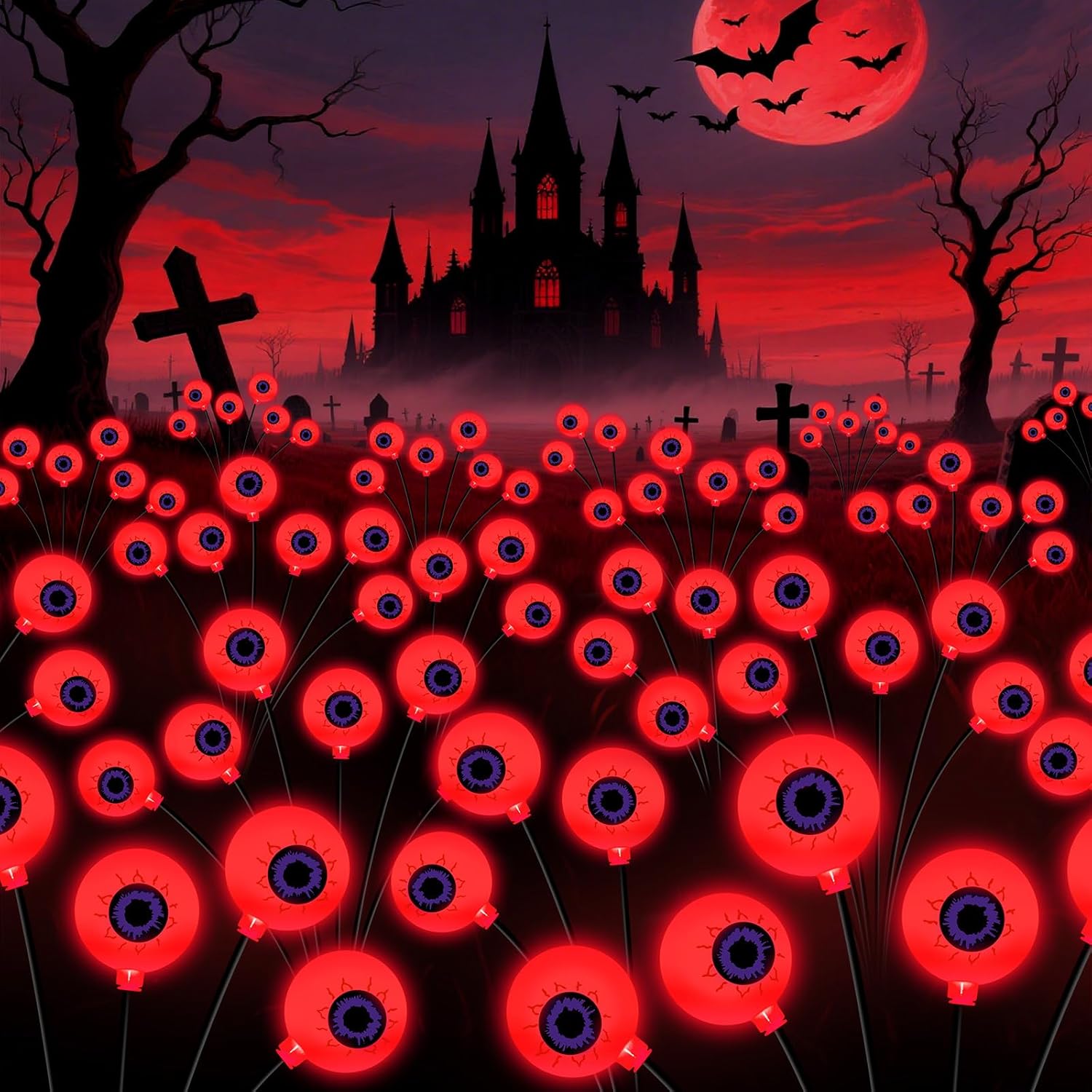 Halloween Decorations Outdoor with 36 LED Solar Red Eyeball Lights