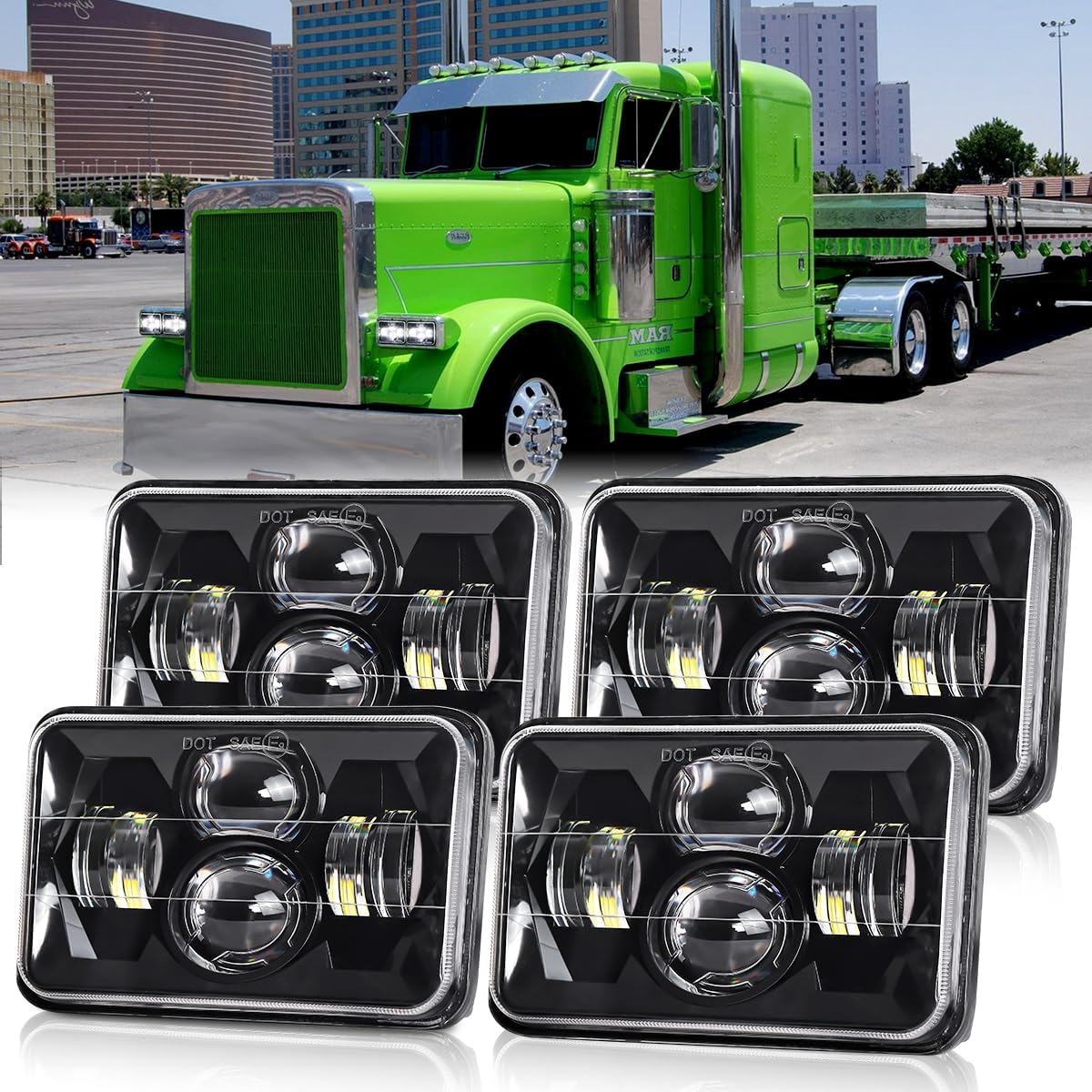 4x6 In LED Headlights for Chevrolet Ford Kenworth Peterbilt
