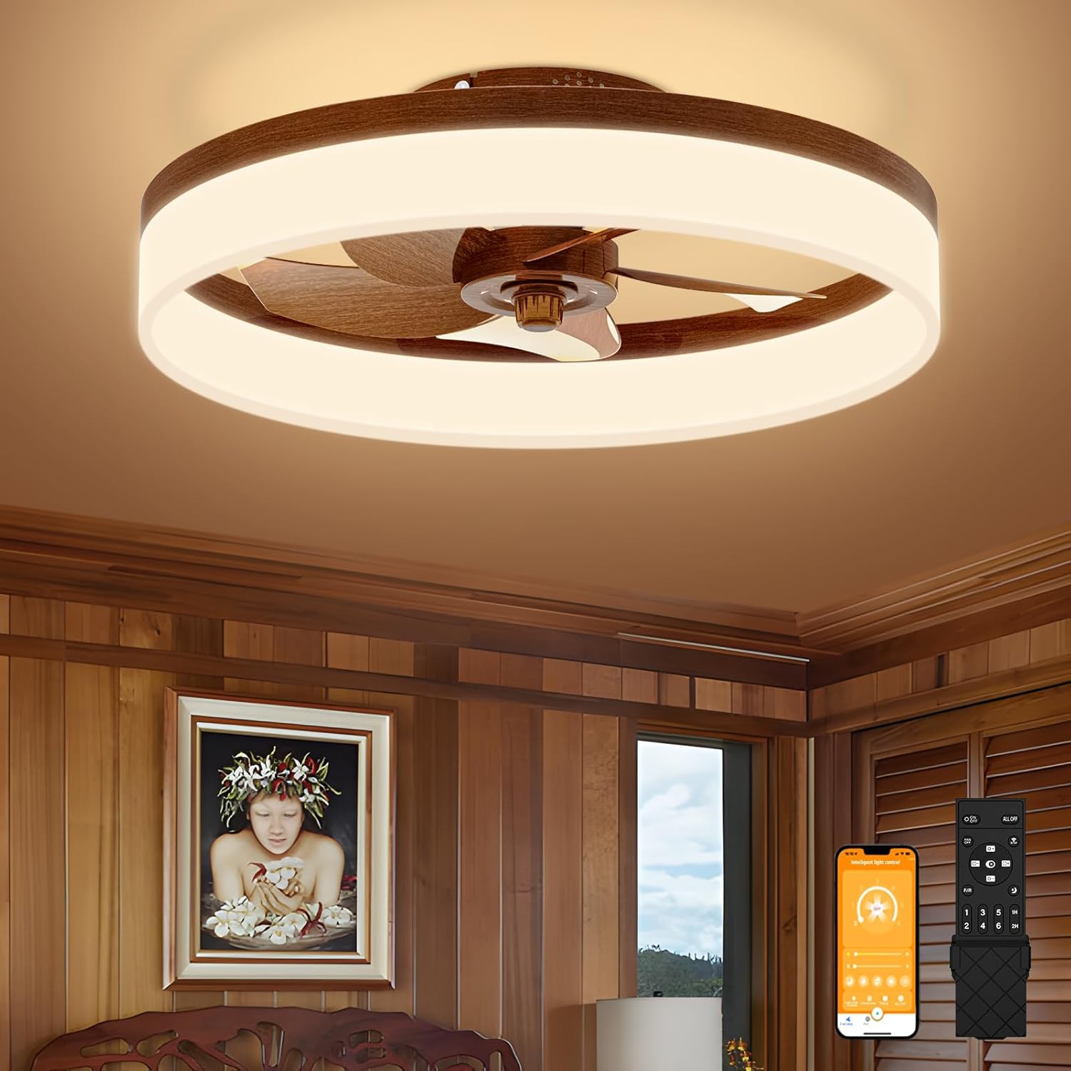 VOLISUN Farmhouse Ceiling Fan with Lights and Remote Control