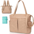 Diaper Bag Tote Backpack - Convertible Leather Baby Bag for Travel