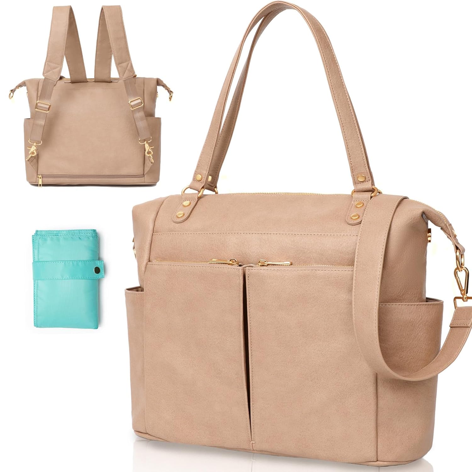 MOMINSIDE Leather Diaper Bag Backpack with 14 Pockets for Travel