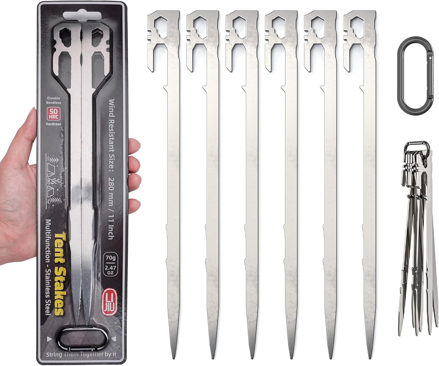 Lightweight Stainless Steel Tent Stakes - 6PCS