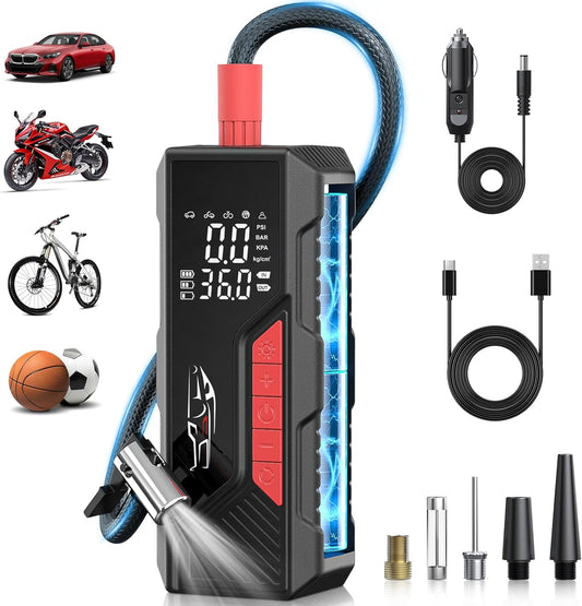 Portable Tire Inflator with Dual Power Supply for Quick Inflation