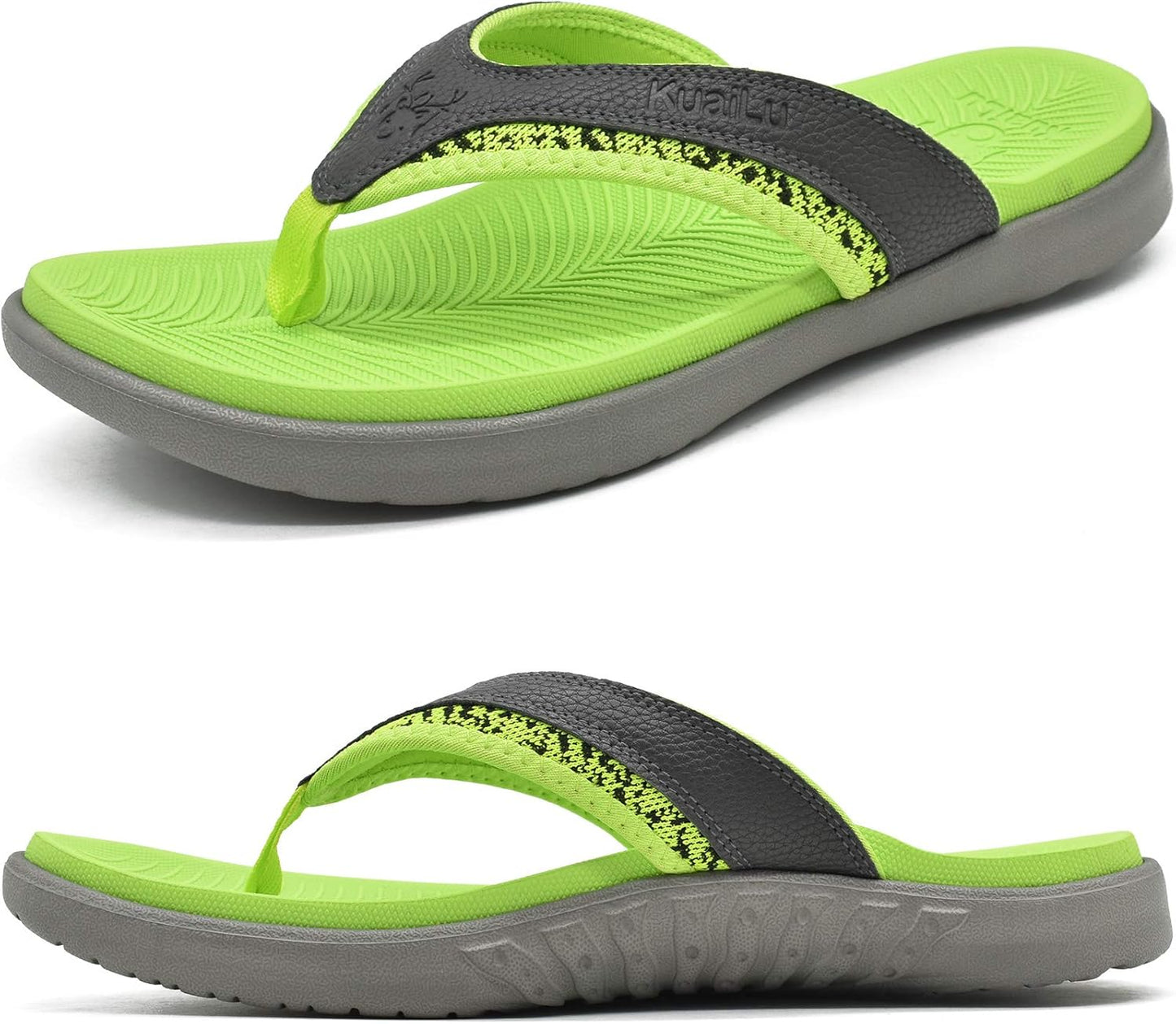 KuaiLu Mens Sport Flip Flops with Arch Support for Comfort