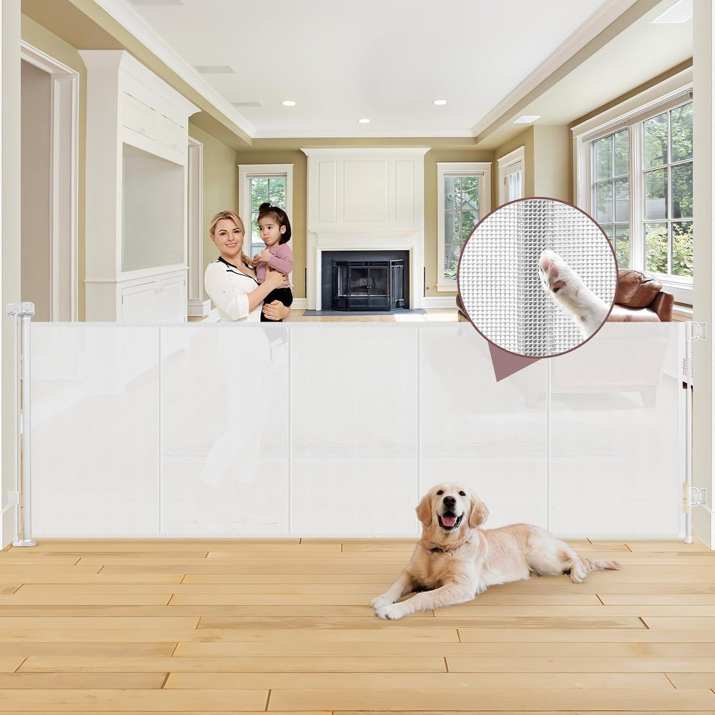 Reinforced 41 Inch Extra Tall Retractable Dog Gate for Safety