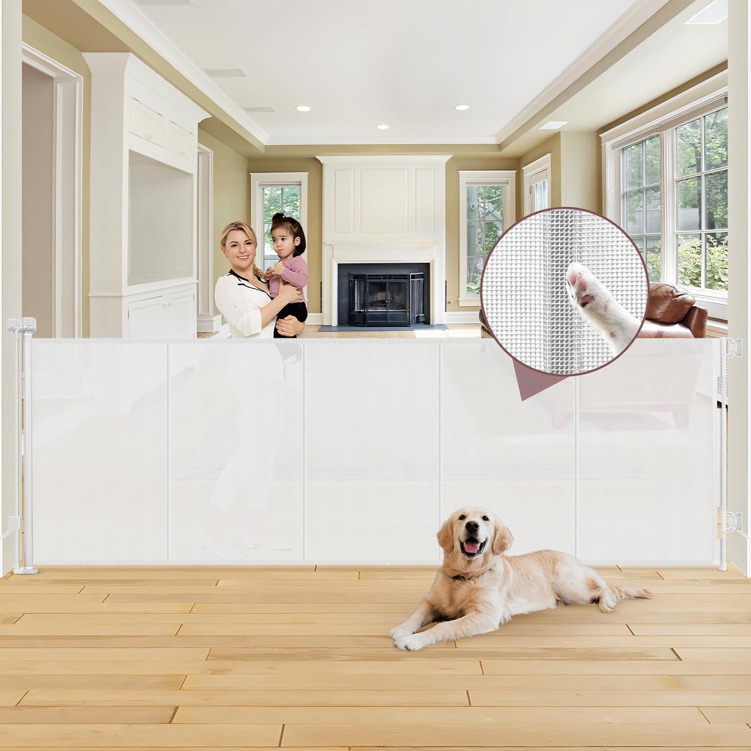 Reinforced 41 Inch Extra Tall Retractable Dog Gate for Safety
