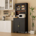 72 Black Pantry Cabinet with LED Light & Power Outlets - Yeyawomy