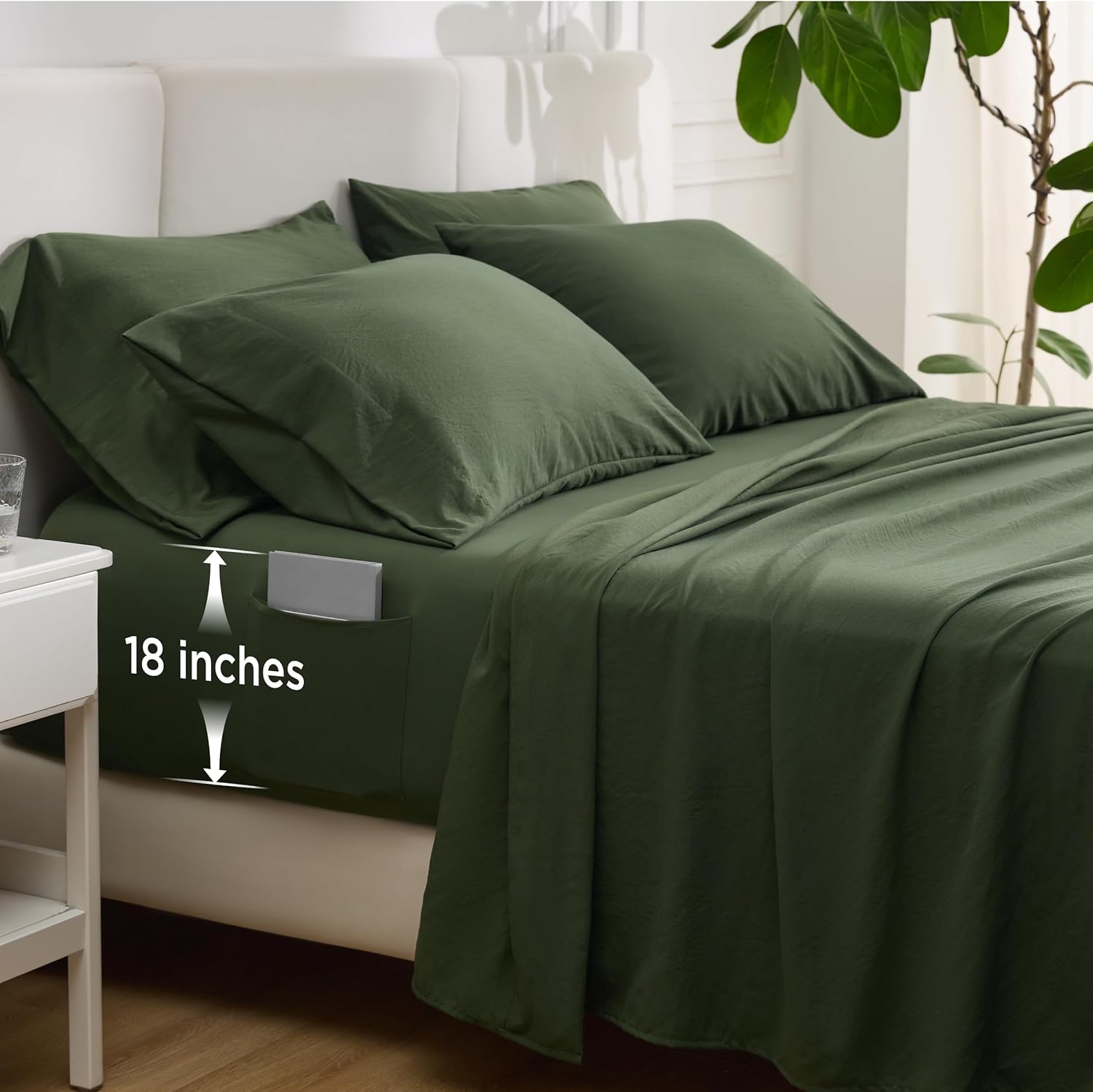 Bedsure Deep Pocket King Sheet Set - Ultra-Soft Olive Green