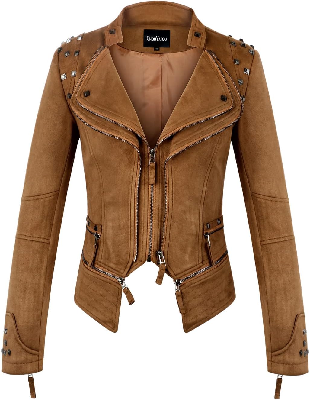 Chouyatou Women's Fashion Studded Faux Leather Biker Jacket