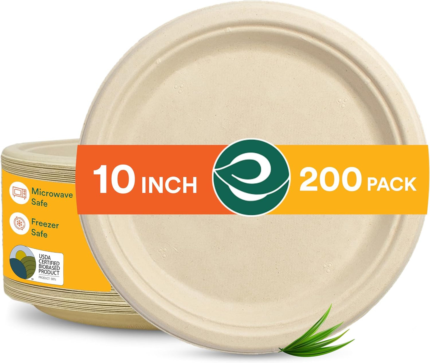 ECO SOUL 100% Compostable 10 Inch Paper Plates for Events