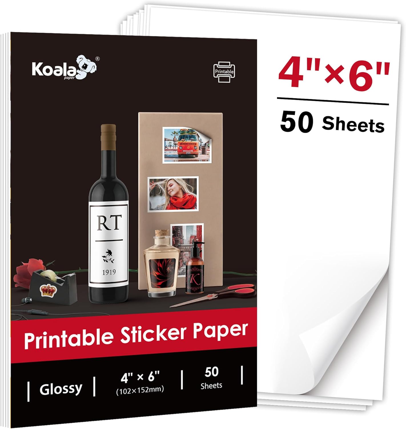 50 Sheets Koala Glossy Sticker Paper 4x6 inch - Print Your Own Stickers!