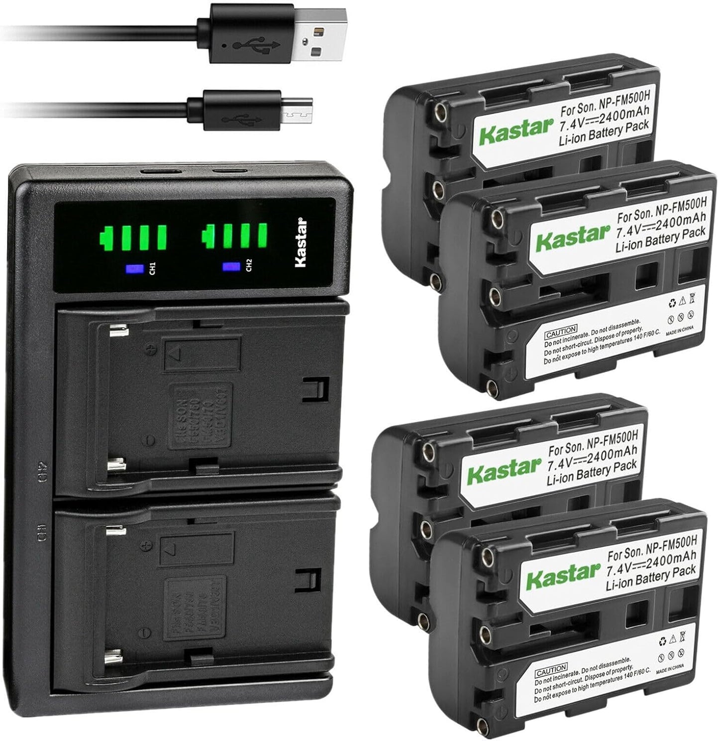 Kastar 4-Pack Battery and USB Charger for Sony NP-FM500 Series