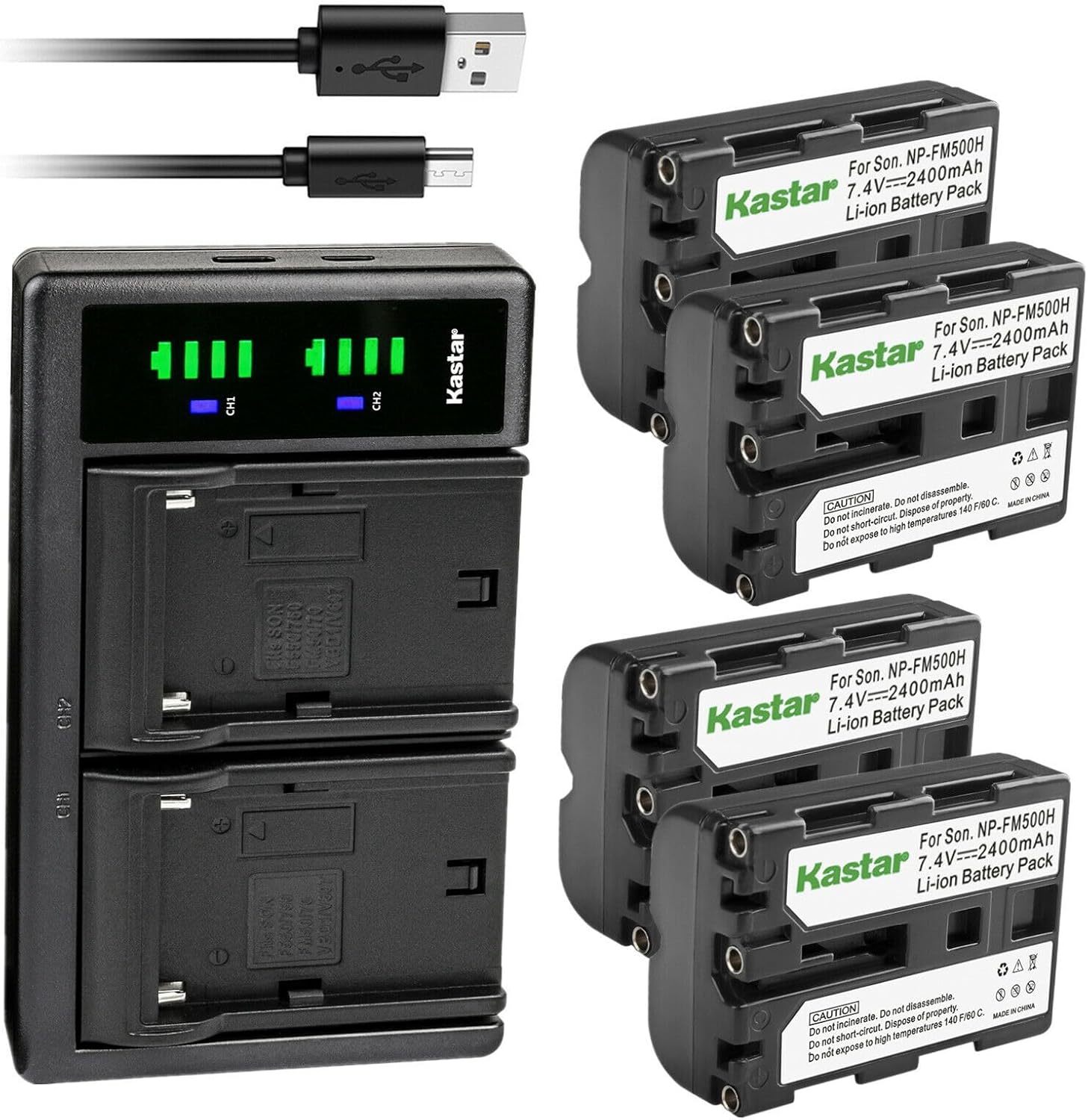 Kastar 4-Pack Battery and USB Charger for Sony NP-FM500 Series