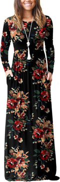 Women Long Sleeve Casual Round Neck Loose Floral Maxi Dress sweaters