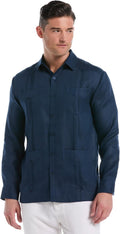 Men's 100% Linen Four-Pocket Long Sleeve Guayabera Shirt