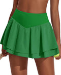 Pleated Tennis Skirt Double Ruffle Skort - Tummy Control Style Women's