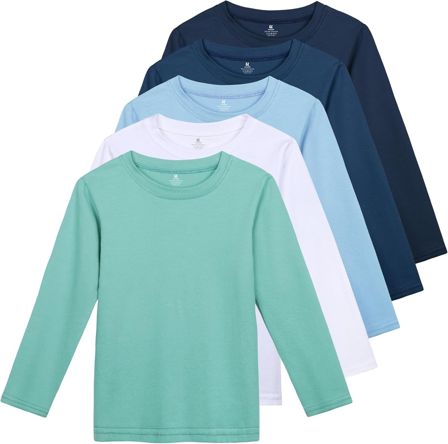 5 Pack Cotton Boys Long Sleeve Shirts for Toddlers and Kids