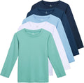 5 Pack Cotton Boys Long Sleeve Shirts Toddlers Soft Crewneck Tee