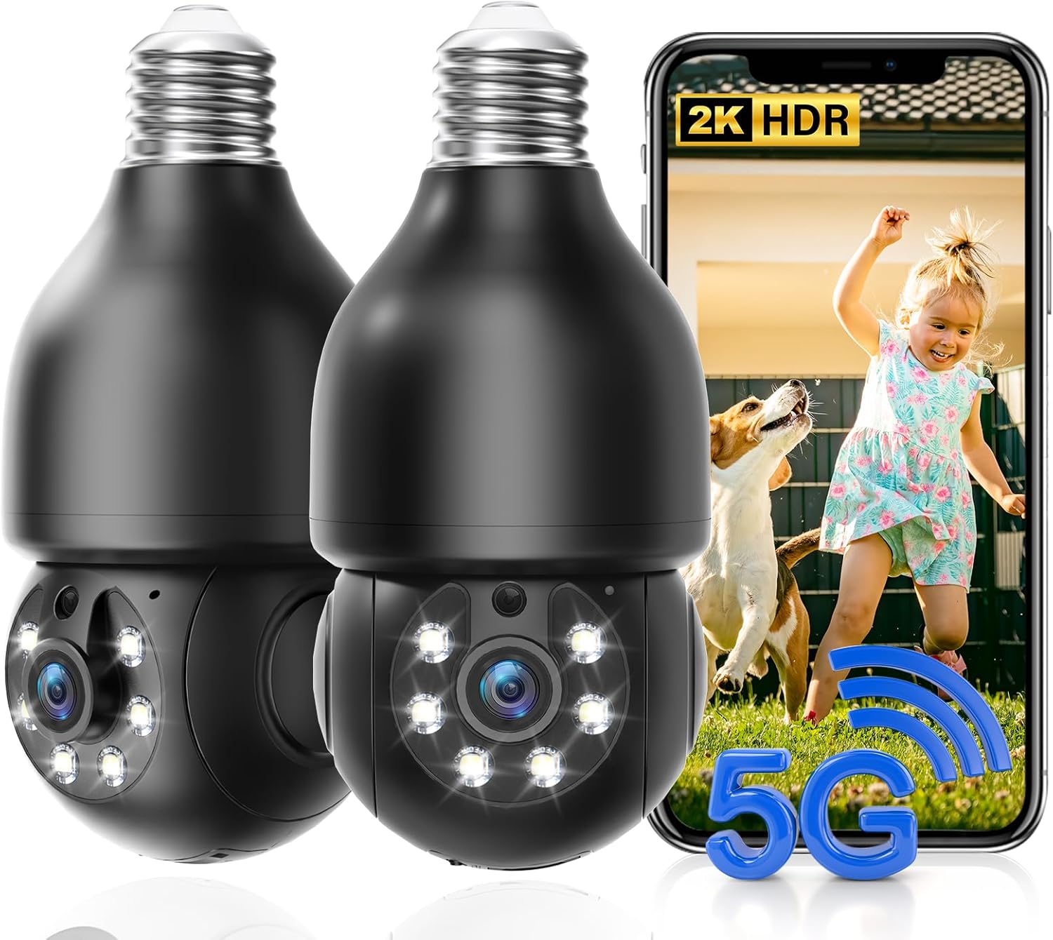Light Bulb Security Camera Outdoor 2K with 360 Coverage