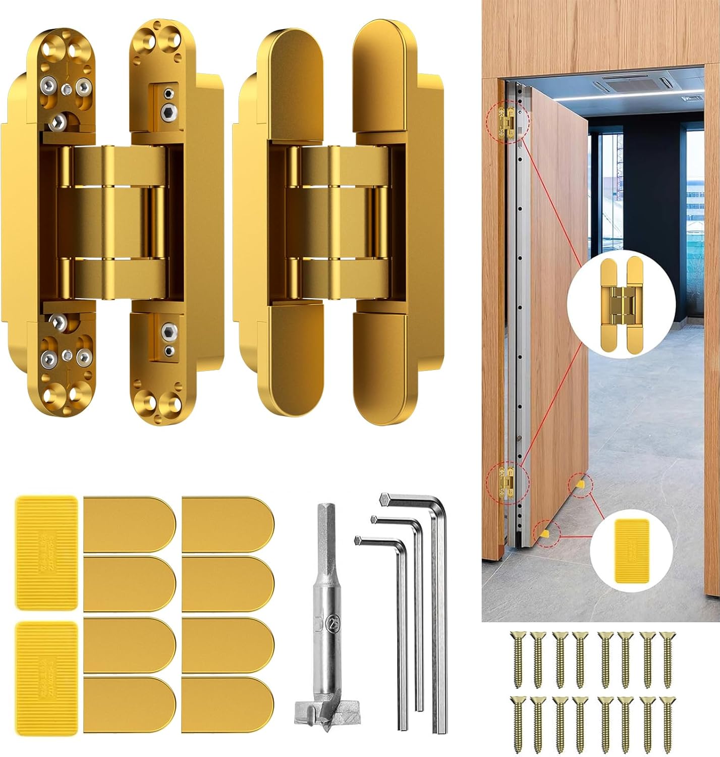 6 Inch Hidden Door Hinge for Invisible Doors - Gold Finish