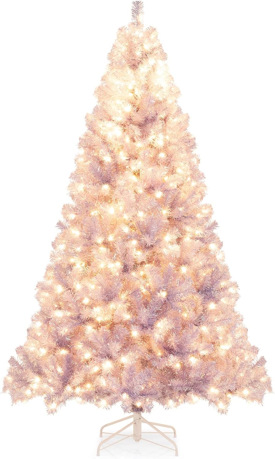Goplus 7.5 FT Pre-Lit Tinsel Christmas Tree with LED Lights