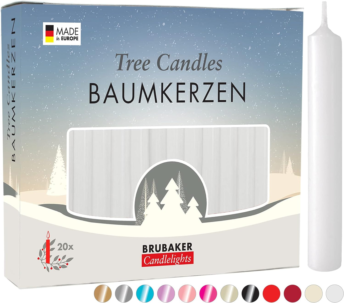 BRUBAKER Tree Candles - 100 Pack of White Christmas Candles