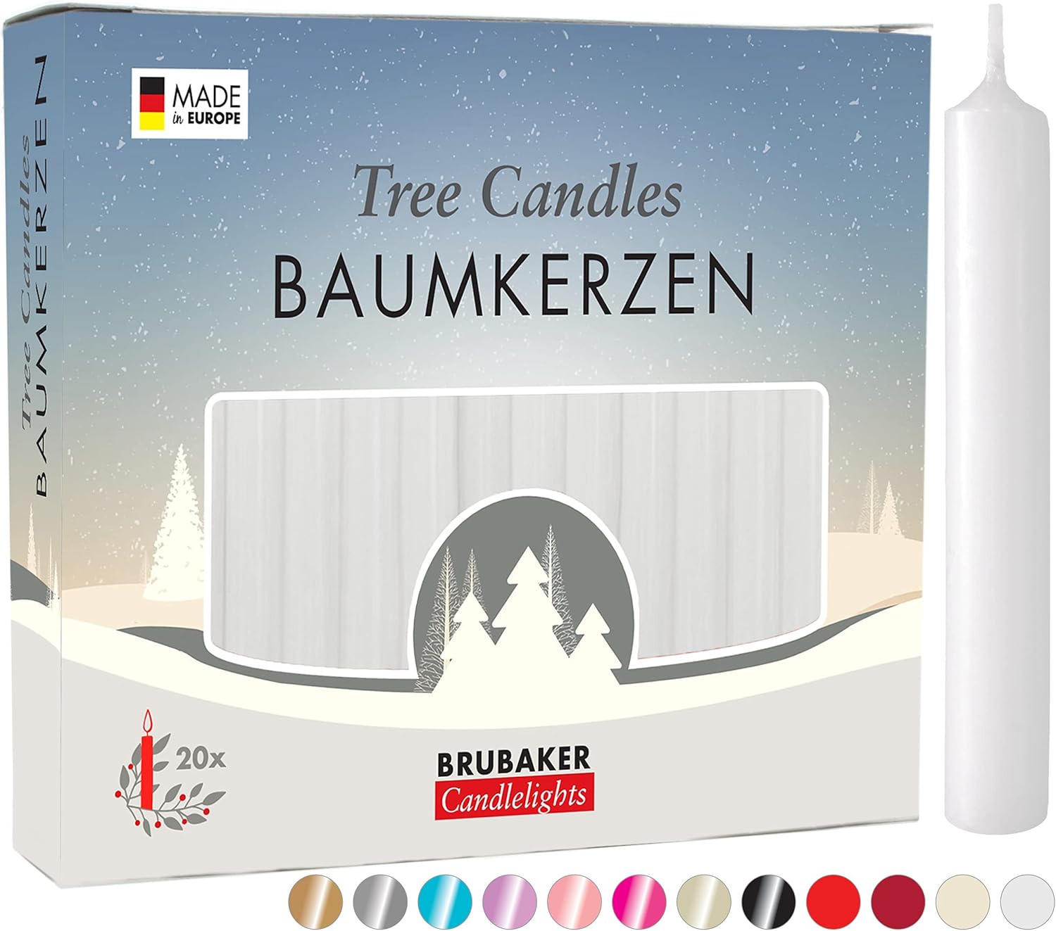 BRUBAKER Tree Candles - 100 Pack of White Christmas Candles