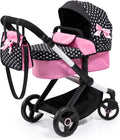 Pram Xeo Hearts Black & Pink Doll Stroller - Convertible, Adjustable
