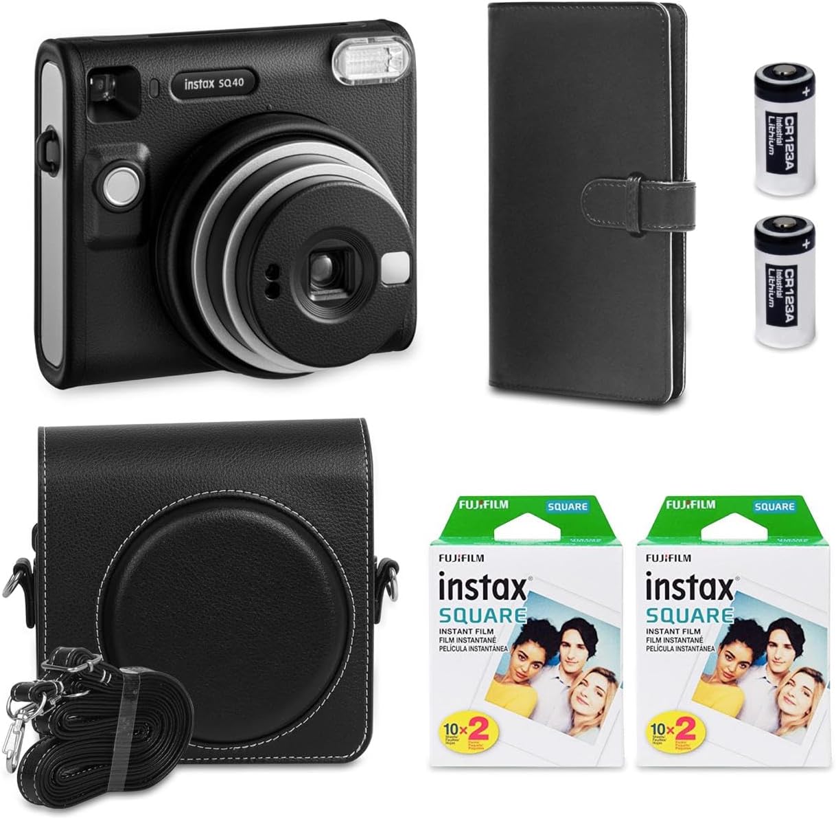 Fujifilm Instax Square SQ40 Instant Camera Bundle - Vintage Black + 40 Film Sheets + Fun Accessories