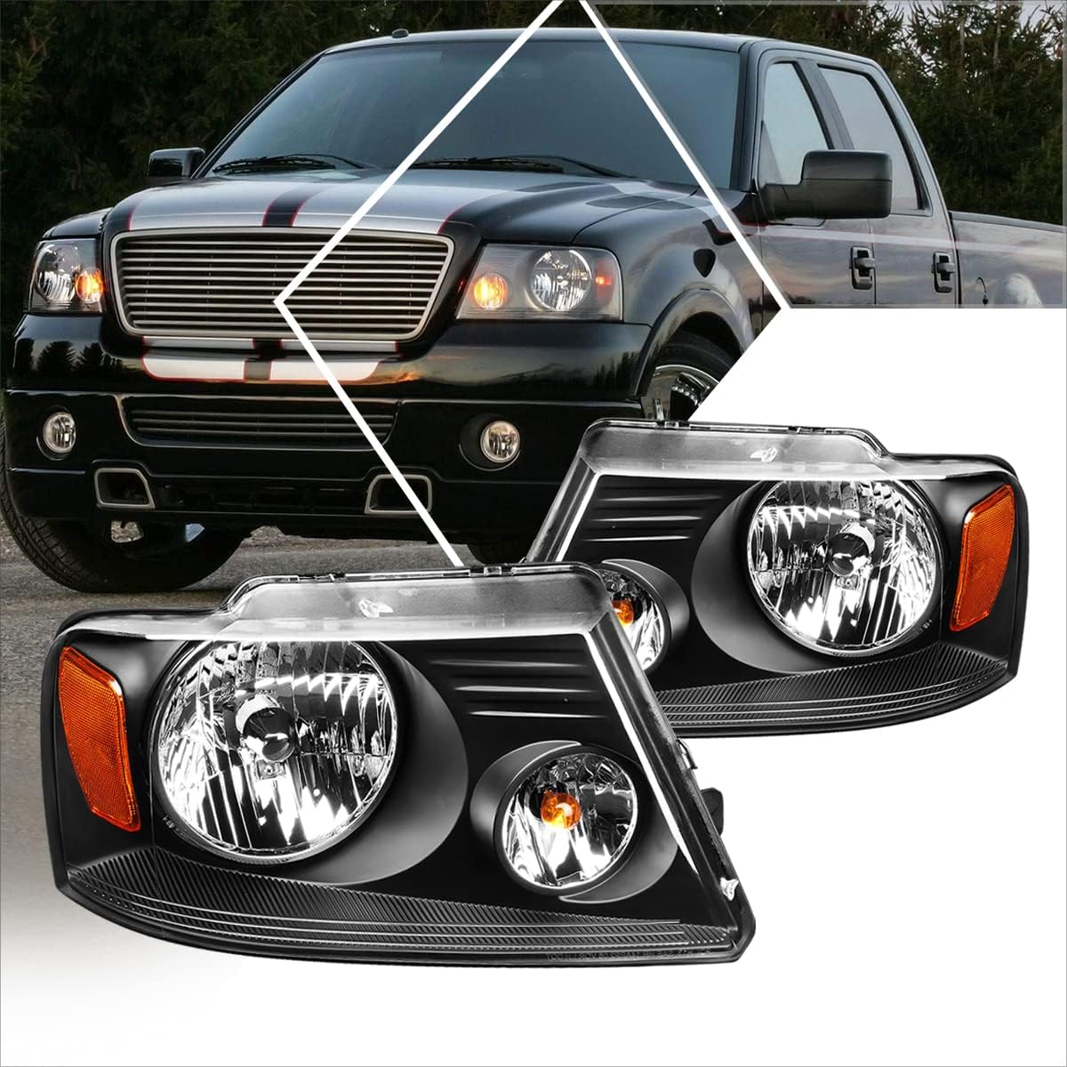 2Pcs Replacement Headlights Assembly for Ford F150 04-08