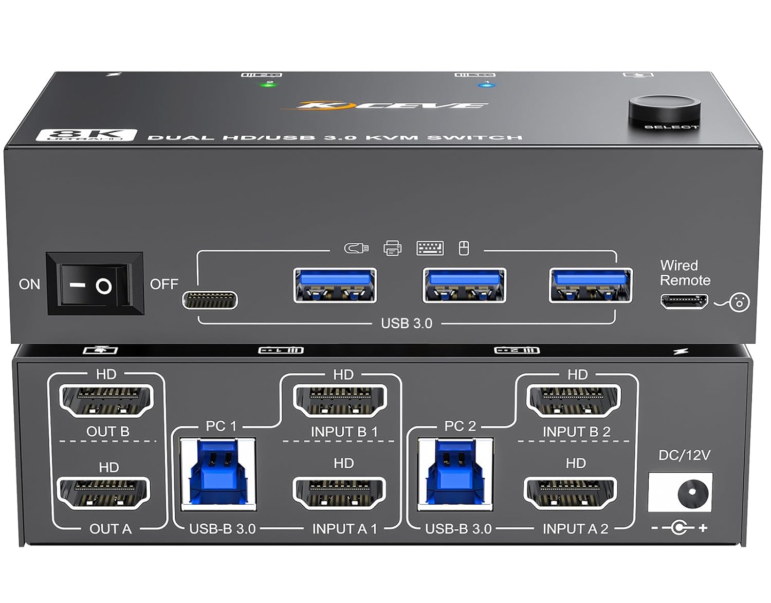 8K HDMI KVM Switch for Dual Monitors and 2 Computers