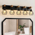 5-Light Farmhouse Bathroom Vanity Light Fixtures - Rustic Wood Metal