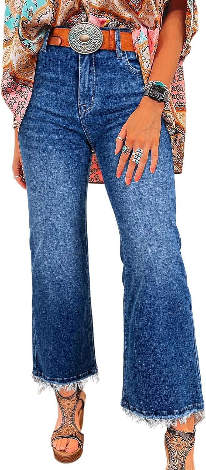 Astylish Womens High Waisted Jeans with Flared Straight Leg Design