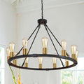 31.5 in 12 Light Wagon Wheel Chandelier Black Gold - Farmhouse Dining