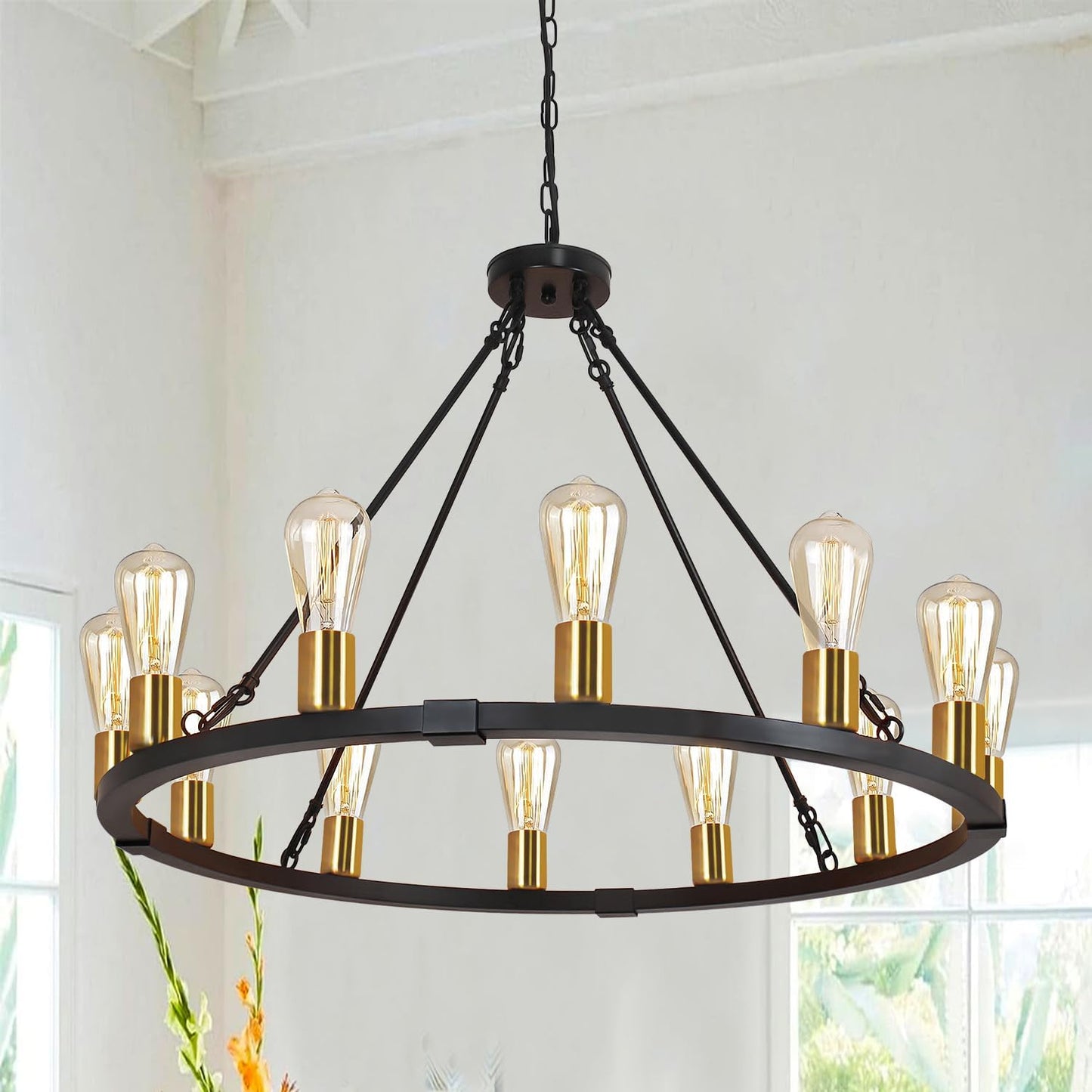 31.5in 12 Light Wagon Wheel Chandelier for Rustic Elegance