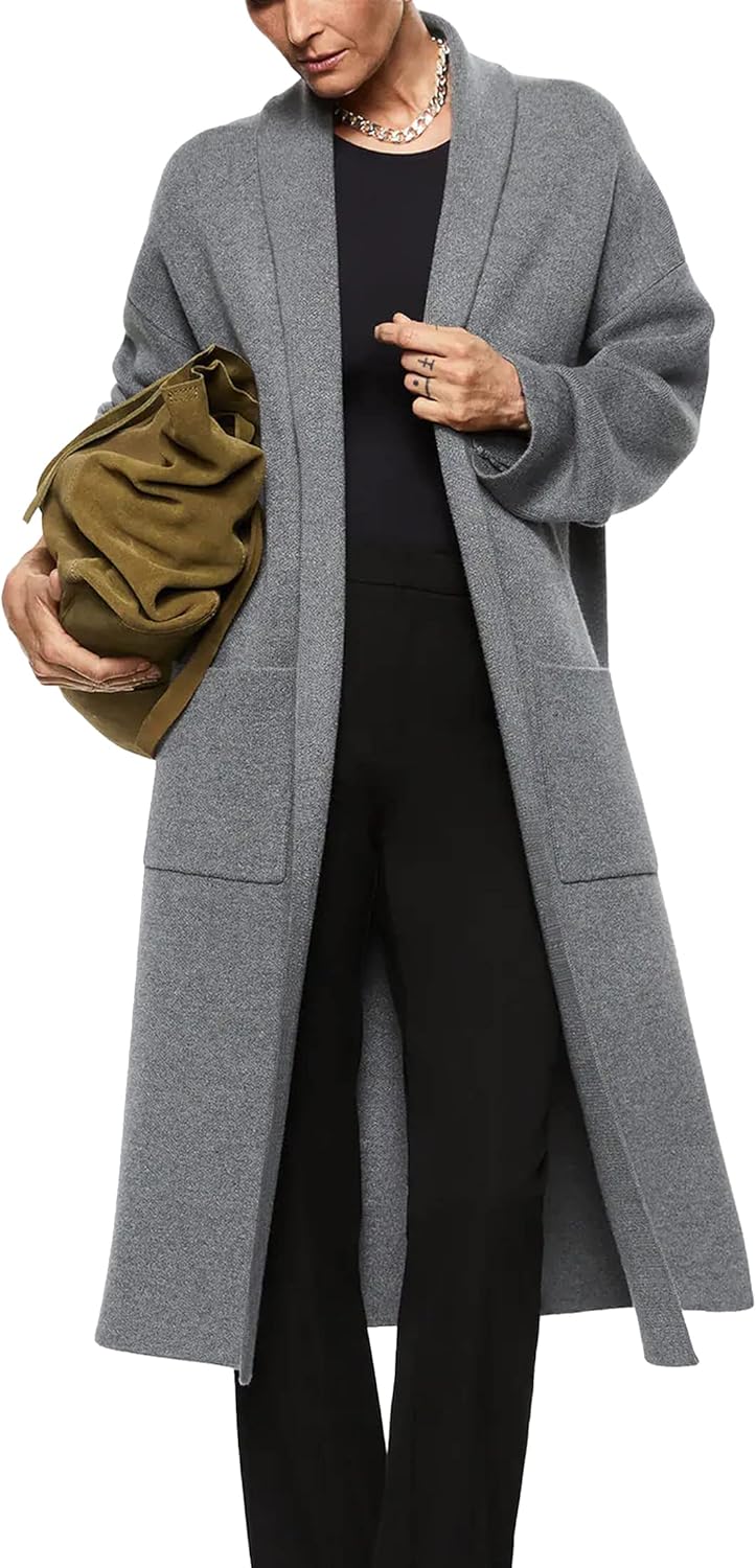 Womens Long Sleeve Maxi Cardigan Open Front Oversized Sweater