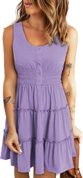 Dokotoo Womens Summer Dress Sleeveless Button Down Smocked Empire No