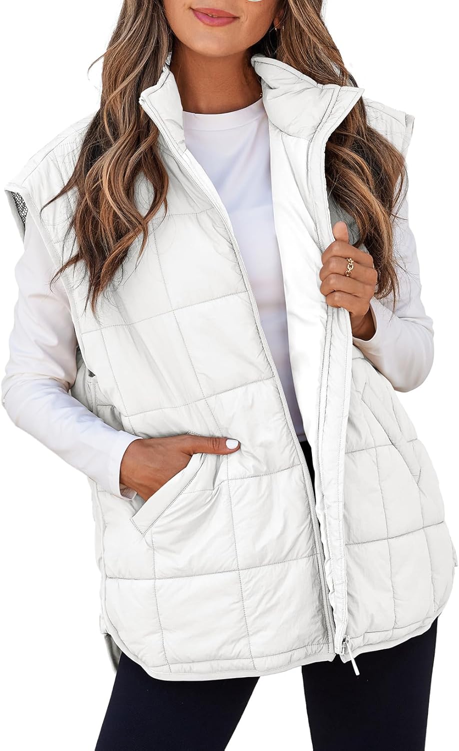 EVALESS Womens Puffer Vest Zip Up Cap Sleeve Jackets for Fall
