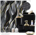 Stylish Black Bathroom Set with Stripe Shower Curtain and Accessories
