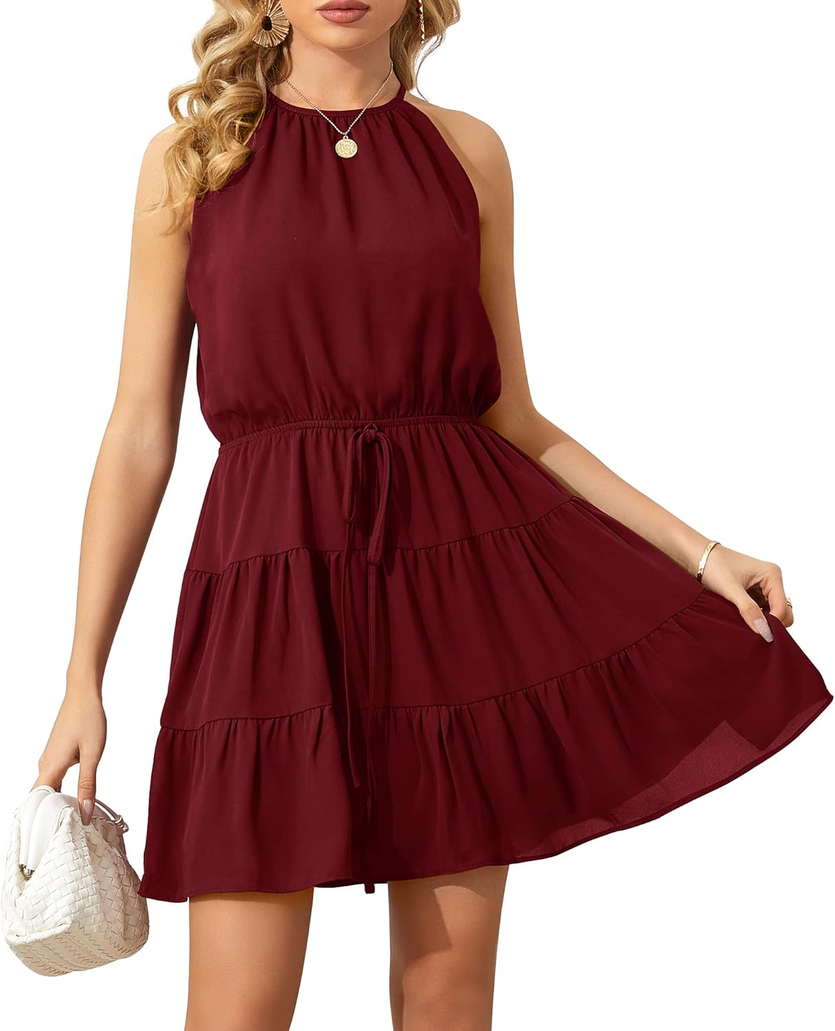 Chiffon Summer Dress for Women with Ruffle and Halter Neckline