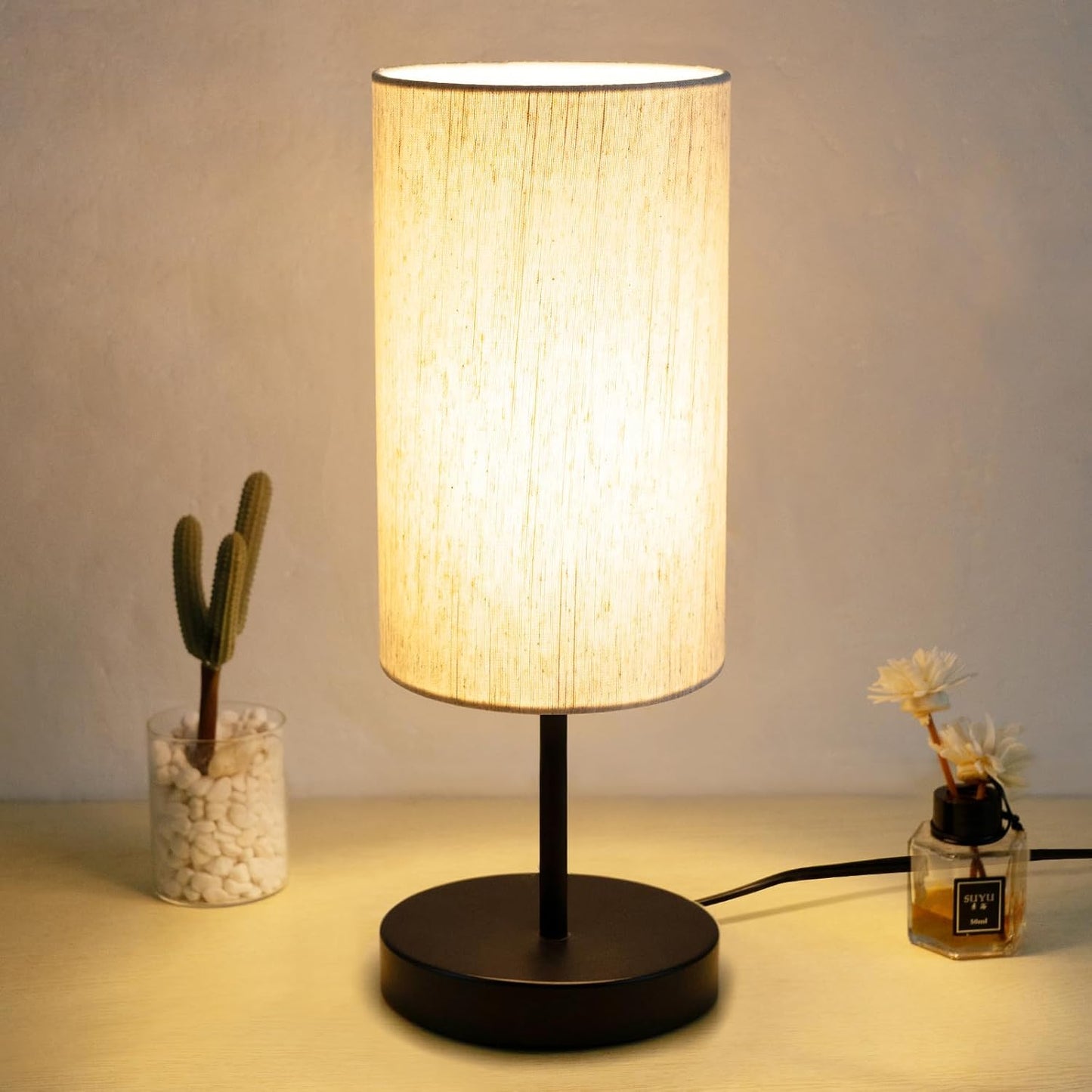 Minimalist Bedside Lamp with Linen Shade