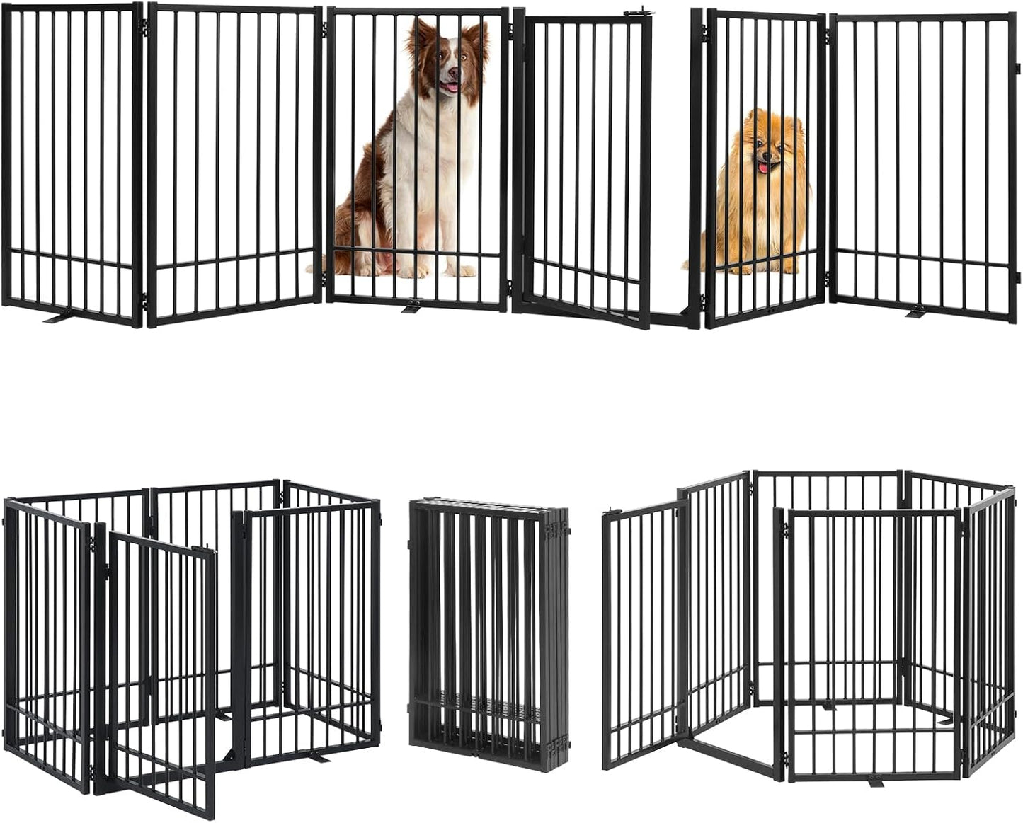 Freestanding Dog Gate with Door, Extra Wide 121 in for Pets