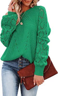 SHEWIN Women's Crewneck Crochet Sweater Lightweight Knit Pullover