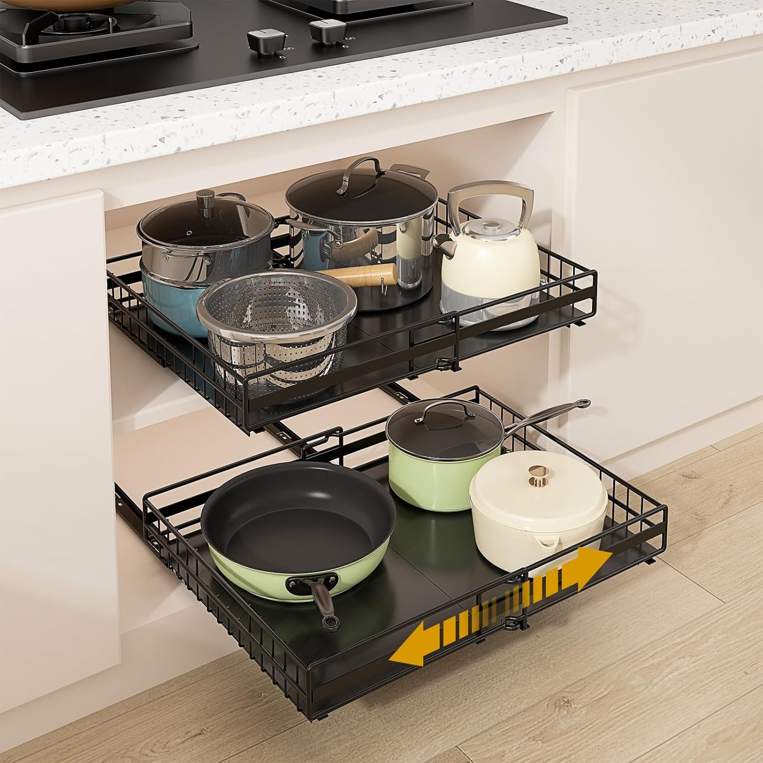 Pull Out Cabinet Organizer for Kitchen - Expandable Slide Out Drawers